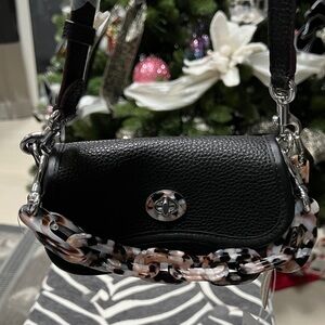 COACH Elegant Black Mini Bag with Tortoise Chain
